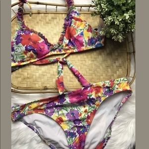 Allen B Schwartz ABS Bikini Swimsuit Skirt Floral